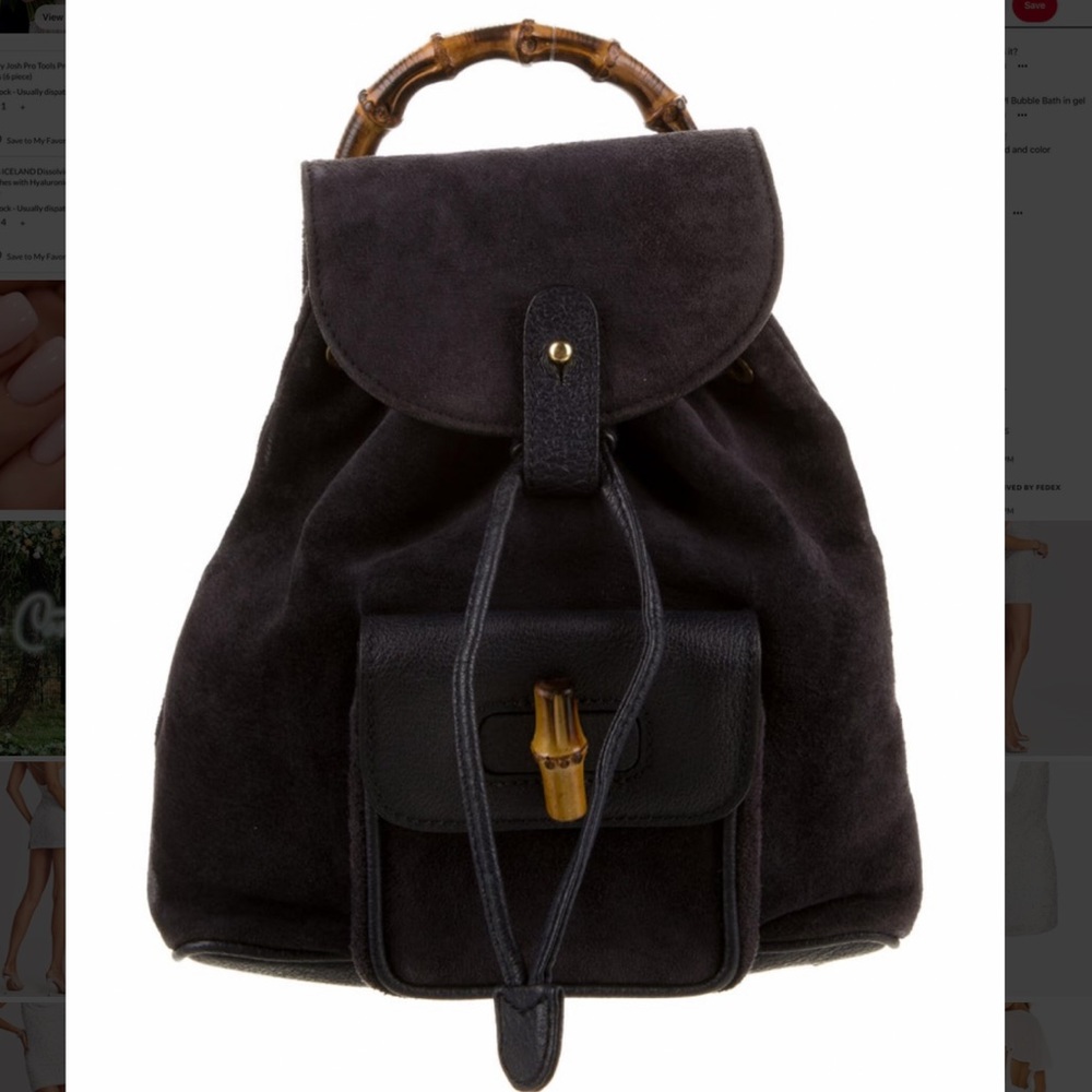 GUCCI - Vintage mini suede bamboo backpack